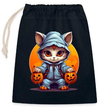 Verkleidete Halloween Katze mit Kürbislaternen - Verschließbarer Geschenkbeutel aus Baumwolle (25x30cm) - Navy - Vorne