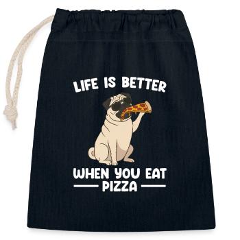 La vie est meilleure quand vous mangez de la pizza - Sac cadeau en coton avec cordon (25 x 30 cm) - bleu marine - Devant