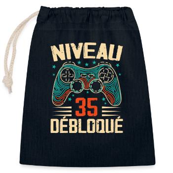 1989 35th Anniversary Gifts, 35th Anniversary Adventure - Closable cotton gift bag (25x30cm) - navy - Front