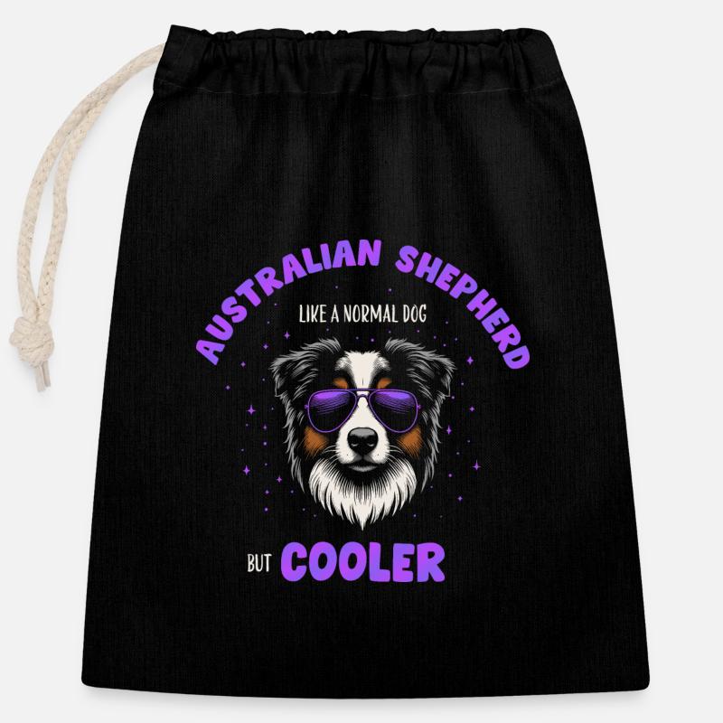 Aussie - comme un chien normal mais violet plus frais - Sac cadeau en coton avec cordon (25 x 30 cm) - noir