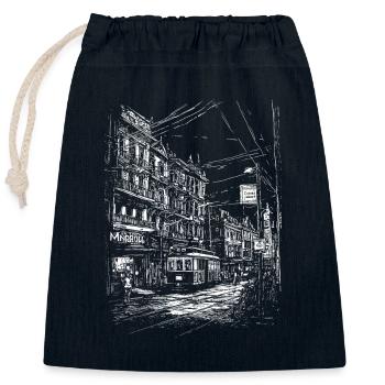 Stadtbild Relief mit Straßenbahn und Strommasten - Verschließbarer Geschenkbeutel aus Baumwolle (25x30cm) - Navy - Vorne