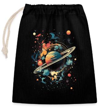 Surrealistische Planeten mit Saturn - Verschließbarer Geschenkbeutel aus Baumwolle (25x30cm) - Schwarz - Vorne