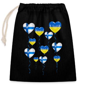 Finland Solidarity and a heart for Ukraine - Closable cotton gift bag (25x30cm) - black - Front