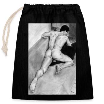 Ass man pencil - Closable cotton gift bag (25x30cm) - black - Front