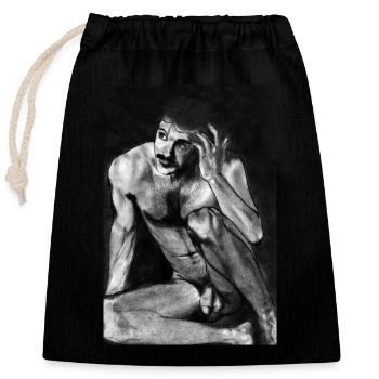 Naked man with mustache - Closable cotton gift bag (25x30cm) - black - Front