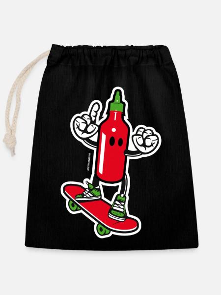Chilisauce auf Skateboard - Verschließbarer Geschenkbeutel aus Baumwolle (25x30cm) - Schwarz