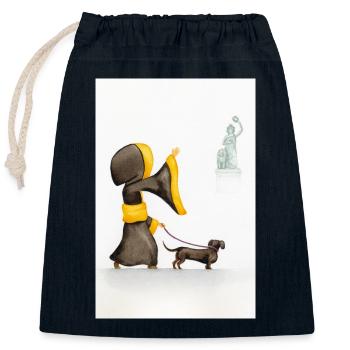 Münchner Kindl mit Dackel und Bavaria - Verschließbarer Geschenkbeutel aus Baumwolle (25x30cm) - Navy - Vorne