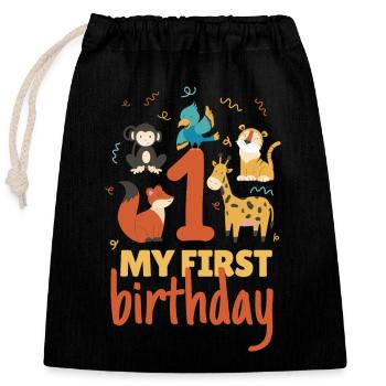 1. Geburtstag Tiere Geschenk Baby 1 Jahre Kinder - Verschließbarer Geschenkbeutel aus Baumwolle (25x30cm) - Schwarz - Vorne