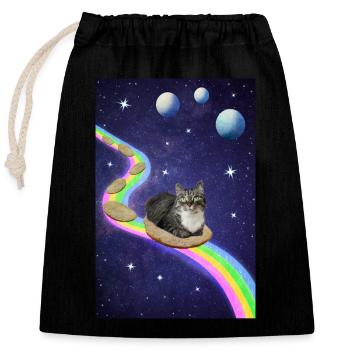 Mignon chat de l’espace - Sac cadeau en coton avec cordon (25 x 30 cm) - noir - Devant