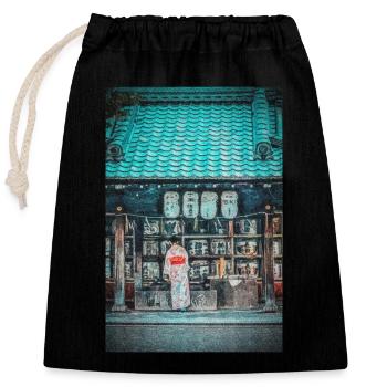 Vintage Fushimi Inari Taisha Kyoto Japan Painting - Sac cadeau en coton avec cordon (25 x 30 cm) - noir - Devant