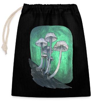 Mushrooms metallics - Closable cotton gift bag (25x30cm) - black - Front