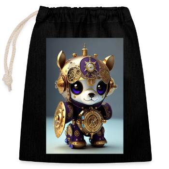 Cute Clockwork Baby Horse Android - Closable cotton gift bag (25x30cm) - black - Front