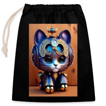 Cute Clockwork Baby Cat Android - Closable cotton gift bag (25x30cm) - black - Front