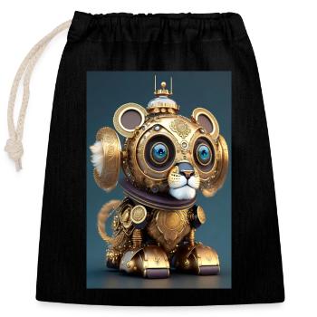 Cute Clockwork Baby Lion Android - Closable cotton gift bag (25x30cm) - black - Front