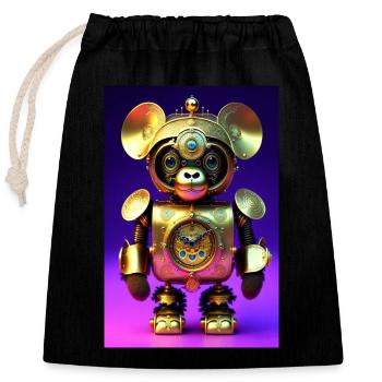 Cute Clockwork Baby Monkey Android - Closable cotton gift bag (25x30cm) - black - Front