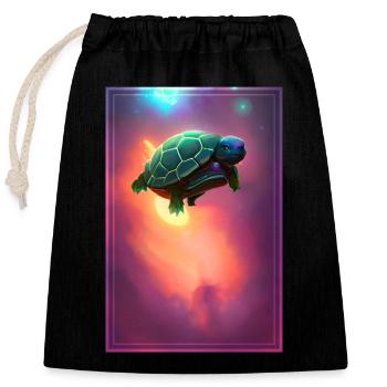 Süße Weltraumschildkröte auf Reisen durch Space Animal - Verschließbarer Geschenkbeutel aus Baumwolle (25x30cm) - Schwarz - Vorne