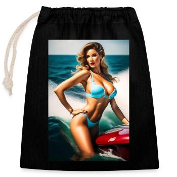 Pin Up Fille - Sac cadeau en coton avec cordon (25 x 30 cm) - noir - Devant