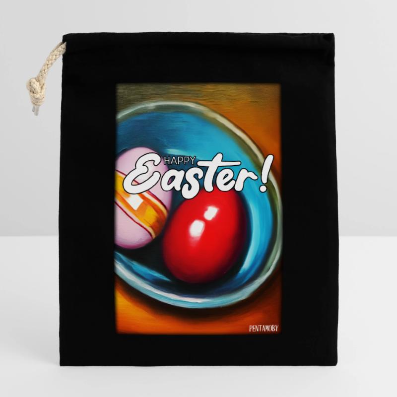 Happy Easter - Easter Egg Easter Easter Colorful Eggs Closable cotton gift bag (25x30cm)