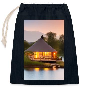 Charming lakeside cabin - Closable cotton gift bag (25x30cm) - navy - Front