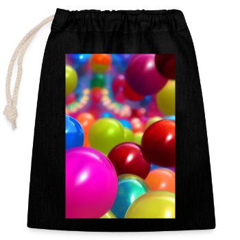 Bunte Bälle - Verschließbarer Geschenkbeutel aus Baumwolle (25x30cm) - Schwarz - Vorne
