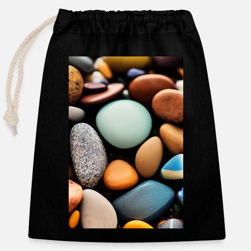 Bunte Steine - Verschließbarer Geschenkbeutel aus Baumwolle (25x30cm) - Schwarz
