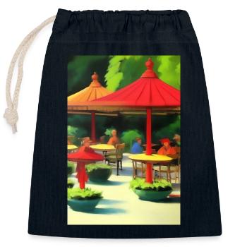 Asiatisches Cafe im Freien - Verschließbarer Geschenkbeutel aus Baumwolle (25x30cm) - Navy - Vorne