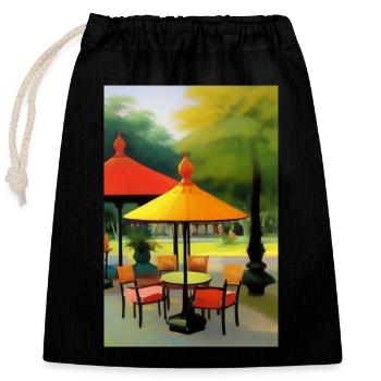 Outdoor Asian Cafe - Closable cotton gift bag (25x30cm) - black - Front
