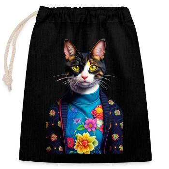 Wonderful domestic short-haired cat waits lonely - Closable cotton gift bag (25x30cm) - black - Front