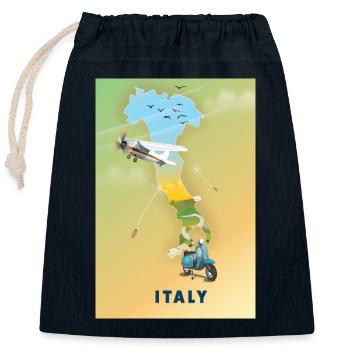 Italien Reisekarte - Verschließbarer Geschenkbeutel aus Baumwolle (25x30cm) - Navy - Vorne