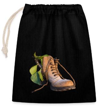 Schuh mit Grünpflanze - Verschließbarer Geschenkbeutel aus Baumwolle (25x30cm) - Schwarz - Vorne