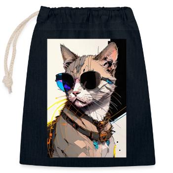 Inkpunk Katze mit Sonnenbrille 1 - Verschließbarer Geschenkbeutel aus Baumwolle (25x30cm) - Navy - Vorne