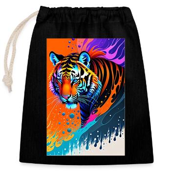 Buntes Kunst Potrait Tiger 1 - Verschließbarer Geschenkbeutel aus Baumwolle (25x30cm) - Schwarz - Vorne