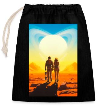 Amour de Saturne - Sac cadeau en coton avec cordon (25 x 30 cm) - noir - Devant