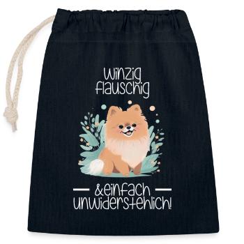Zwergspitz: Winzig Flauschig und Unwiderstehlich - Verschließbarer Geschenkbeutel aus Baumwolle (25x30cm) - Navy - Vorne