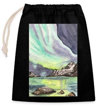 Norwegen Nordlicht Nacht Skandinavien Lofoten - Verschließbarer Geschenkbeutel aus Baumwolle (25x30cm) - Schwarz - Vorne