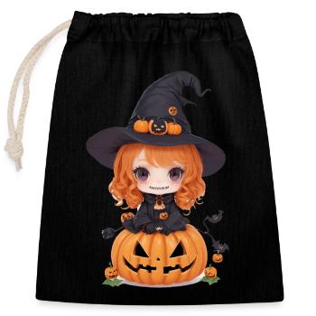 Helloween Kürbis Hexe - Verschließbarer Geschenkbeutel aus Baumwolle (25x30cm) - Schwarz - Vorne