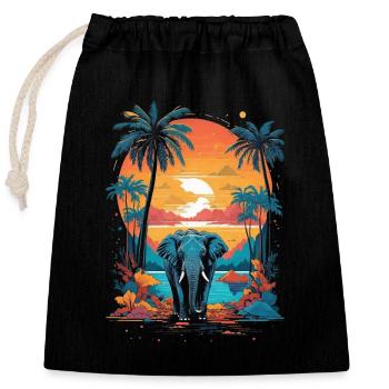 Urban Jungle Majesty: éléphant coloré - Sac cadeau en coton avec cordon (25 x 30 cm) - noir - Devant