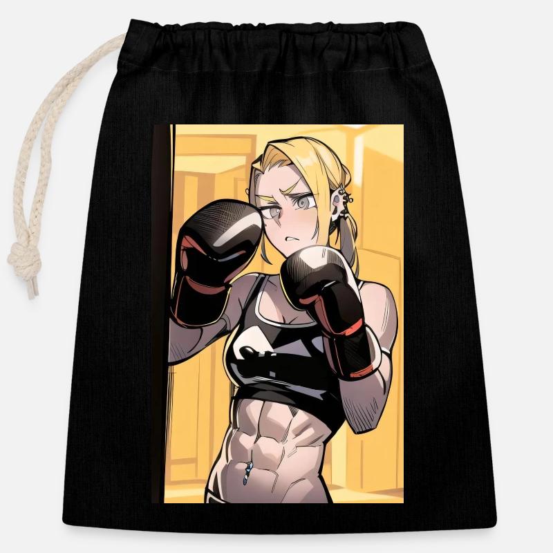 Boxeuse poster - Sac cadeau en coton avec cordon (25 x 30 cm) - noir