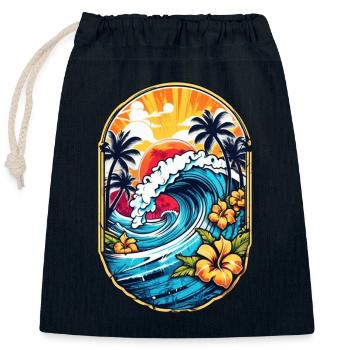 Surf Wave & Hawaii - Closable cotton gift bag (25x30cm) - navy - Front