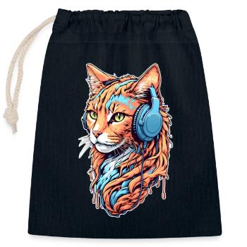 Katze hört Musik - Verschließbarer Geschenkbeutel aus Baumwolle (25x30cm) - Navy - Vorne