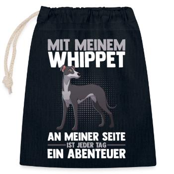 Hund Whippet - Verschließbarer Geschenkbeutel aus Baumwolle (25x30cm) - Navy - Vorne