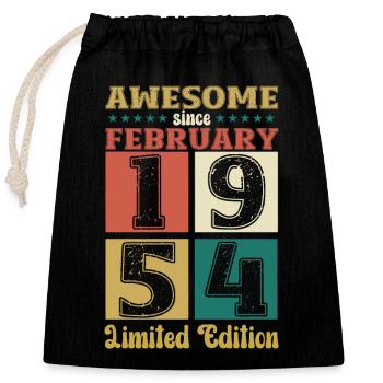 70e anniversaire Génial depuis février Né en 1954 - Sac cadeau en coton avec cordon (25 x 30 cm) - noir - Devant