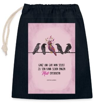 Motivationsspruch Sei mutig, sei du selbst - Verschließbarer Geschenkbeutel aus Baumwolle (25x30cm) - Navy - Vorne