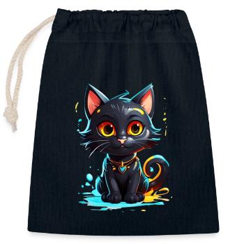 Black Kitty - Closable cotton gift bag (25x30cm) - navy - Front