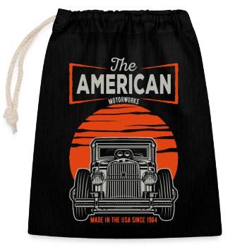 MADFOXX Cars of America - Verschließbarer Geschenkbeutel aus Baumwolle (25x30cm) - Schwarz - Vorne