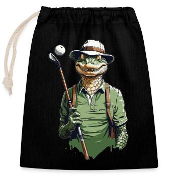 Krokodil Golfer Golfspieler Streetwear Design - Verschließbarer Geschenkbeutel aus Baumwolle (25x30cm) - Schwarz - Vorne