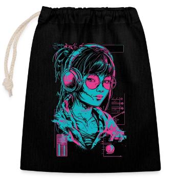 Kopfhörer Mädchen Frau Musik Sound Beat Neon Pink - Verschließbarer Geschenkbeutel aus Baumwolle (25x30cm) - Schwarz - Vorne