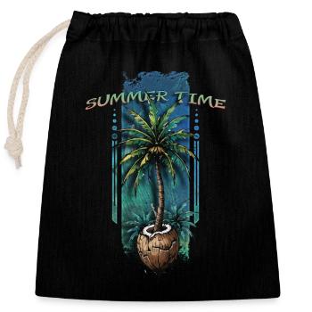 Tropical Escape: Palme schlüpft aus Kokosnuss - Verschließbarer Geschenkbeutel aus Baumwolle (25x30cm) - Schwarz - Vorne