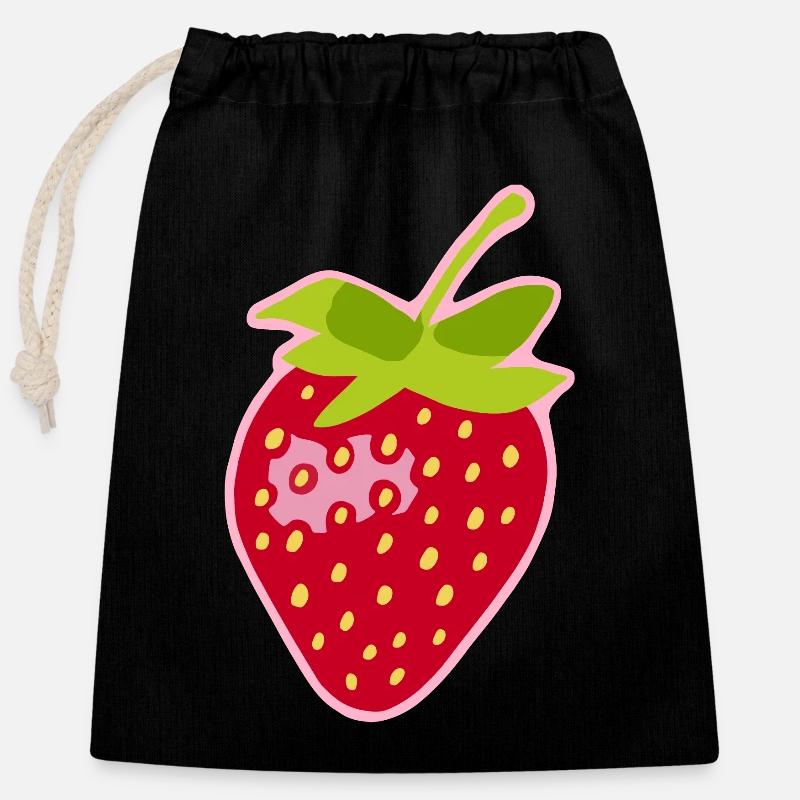 Erdbeere - Verschließbarer Geschenkbeutel aus Baumwolle (25x30cm) - Schwarz