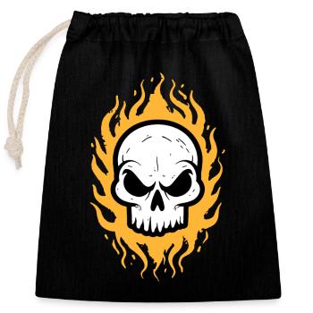 Flammen Totenkopf - Verschließbarer Geschenkbeutel aus Baumwolle (25x30cm) - Schwarz - Vorne
